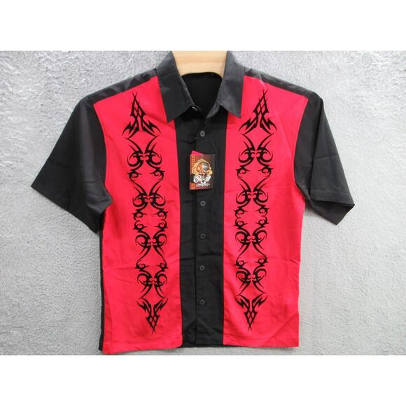 NWT Vintage Y2K JNCO Jeans Men's Large Red Black Button Shirt w/ Tribal Designs - Picture 1 of 13